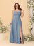 A-Line/Princess Spaghetti Straps Sleeveless Ruched Bridesmaid Dresses with Side Slit