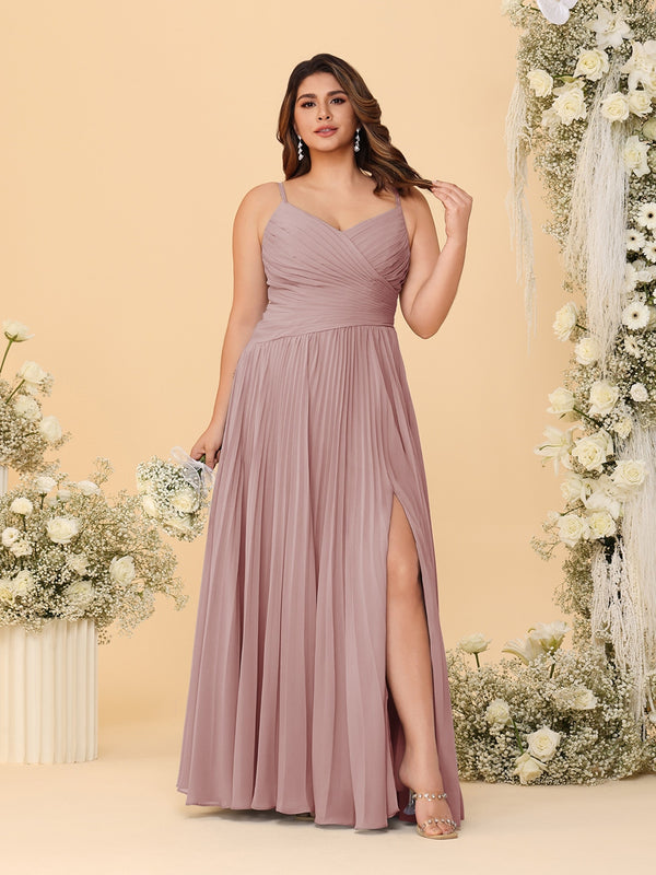 A-Line/Princess Spaghetti Straps Sleeveless Ruched Bridesmaid Dresses with Side Slit