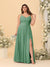 A-Line/Princess Spaghetti Straps Sleeveless Ruched Bridesmaid Dresses with Side Slit