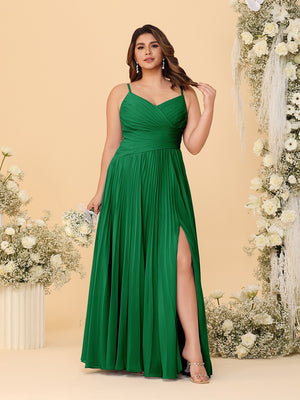 A-Line/Princess Spaghetti Straps Sleeveless Ruched Bridesmaid Dresses with Side Slit