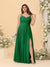 A-Line/Princess Spaghetti Straps Sleeveless Ruched Bridesmaid Dresses with Side Slit