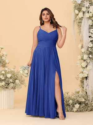 A-Line/Princess Spaghetti Straps Sleeveless Ruched Bridesmaid Dresses with Side Slit