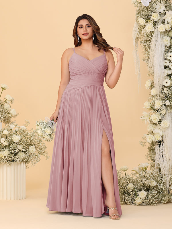A-Line/Princess Spaghetti Straps Sleeveless Ruched Bridesmaid Dresses with Side Slit