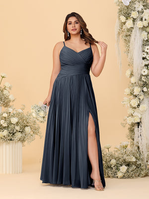 A-Line/Princess Spaghetti Straps Sleeveless Ruched Bridesmaid Dresses with Side Slit