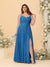 A-Line/Princess Spaghetti Straps Sleeveless Ruched Bridesmaid Dresses with Side Slit