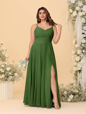 A-Line/Princess Spaghetti Straps Sleeveless Ruched Bridesmaid Dresses with Side Slit