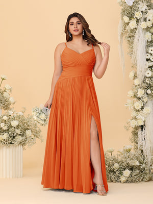 A-Line/Princess Spaghetti Straps Sleeveless Ruched Bridesmaid Dresses with Side Slit