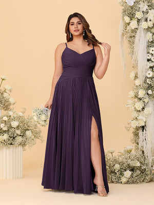 A-Line/Princess Spaghetti Straps Sleeveless Ruched Bridesmaid Dresses with Side Slit