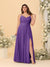 A-Line/Princess Spaghetti Straps Sleeveless Ruched Bridesmaid Dresses with Side Slit