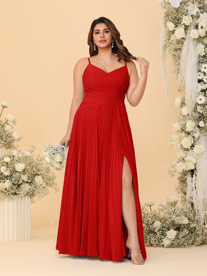A-Line/Princess Spaghetti Straps Sleeveless Ruched Bridesmaid Dresses with Side Slit