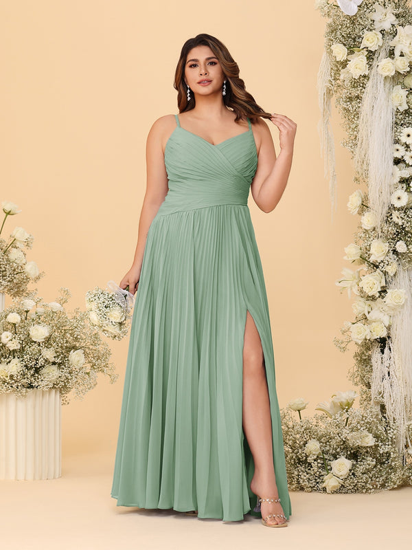 A-Line/Princess Spaghetti Straps Sleeveless Ruched Bridesmaid Dresses with Side Slit