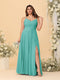 A-Line/Princess Spaghetti Straps Sleeveless Ruched Bridesmaid Dresses with Side Slit