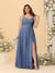 A-Line/Princess Spaghetti Straps Sleeveless Ruched Bridesmaid Dresses with Side Slit