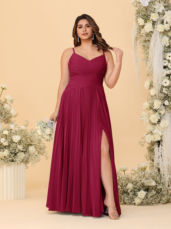 A-Line/Princess Spaghetti Straps Sleeveless Ruched Bridesmaid Dresses with Side Slit