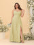 A-Line/Princess Spaghetti Straps Sleeveless Ruched Bridesmaid Dresses with Side Slit