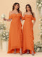 A-Line/Princess Off-the-Shoulder Spaghetti Straps Sleeveless Bridesmaid Dresses with Ruffles
