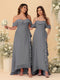 A-Line/Princess Off-the-Shoulder Spaghetti Straps Sleeveless Bridesmaid Dresses with Ruffles