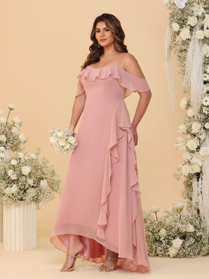 A-Line/Princess Off-the-Shoulder Plus Size Bridesmaid Dresses with Ruffles