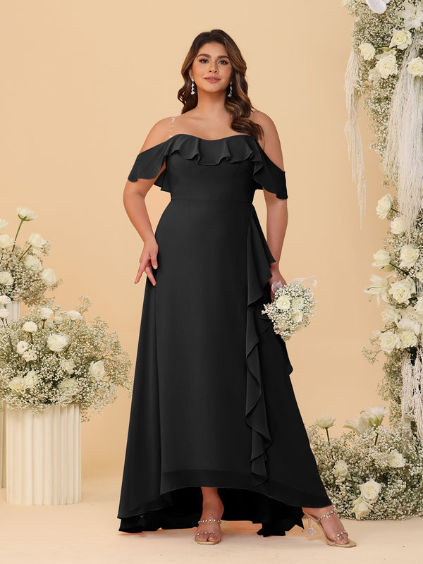 A-Line/Princess Off-the-Shoulder Plus Size Bridesmaid Dresses with Ruffles