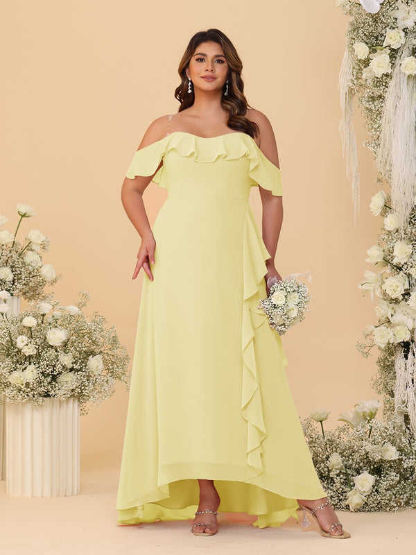 A-Line/Princess Off-the-Shoulder Plus Size Bridesmaid Dresses with Ruffles