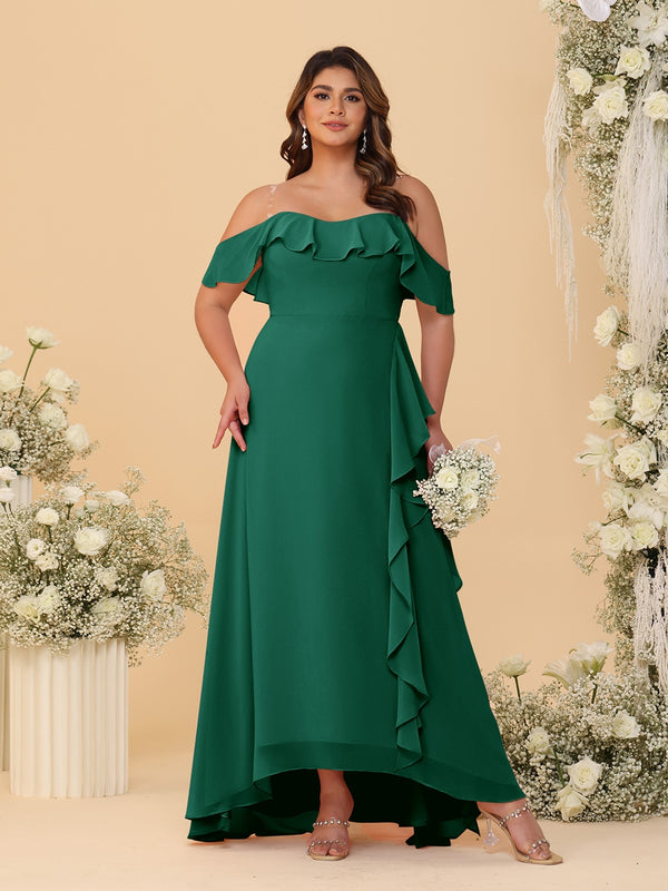A-Line/Princess Off-the-Shoulder Plus Size Bridesmaid Dresses with Ruffles