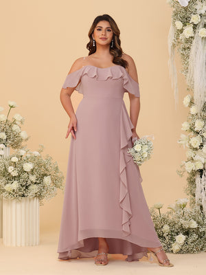 A-Line/Princess Off-the-Shoulder Plus Size Bridesmaid Dresses with Ruffles