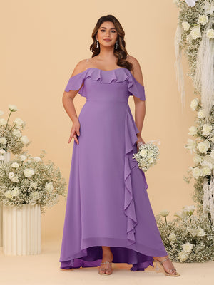 A-Line/Princess Off-the-Shoulder Plus Size Bridesmaid Dresses with Ruffles