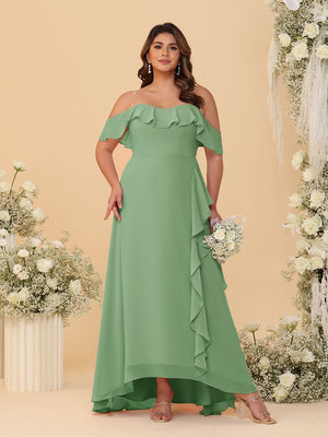 A-Line/Princess Off-the-Shoulder Plus Size Bridesmaid Dresses with Ruffles