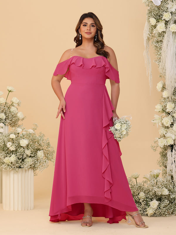 A-Line/Princess Off-the-Shoulder Plus Size Bridesmaid Dresses with Ruffles