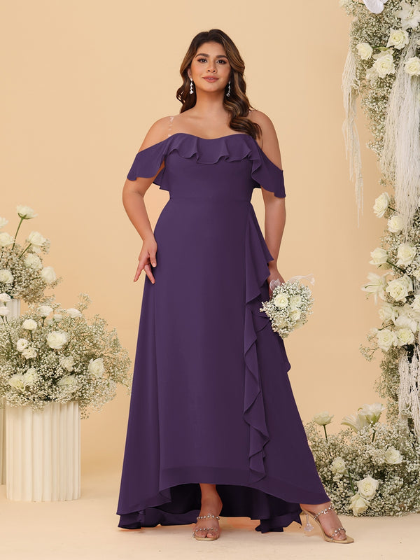 A-Line/Princess Off-the-Shoulder Plus Size Bridesmaid Dresses with Ruffles