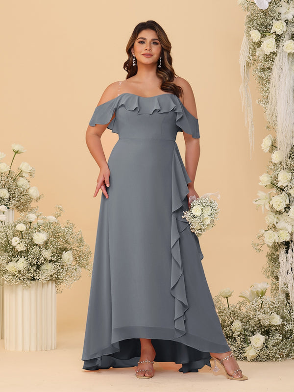 A-Line/Princess Off-the-Shoulder Plus Size Bridesmaid Dresses with Ruffles