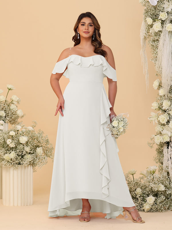 A-Line/Princess Off-the-Shoulder Plus Size Bridesmaid Dresses with Ruffles
