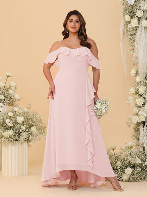 A-Line/Princess Off-the-Shoulder Plus Size Bridesmaid Dresses with Ruffles
