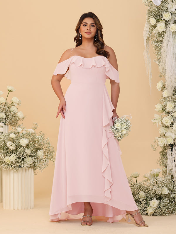 A-Line/Princess Off-the-Shoulder Plus Size Bridesmaid Dresses with Ruffles