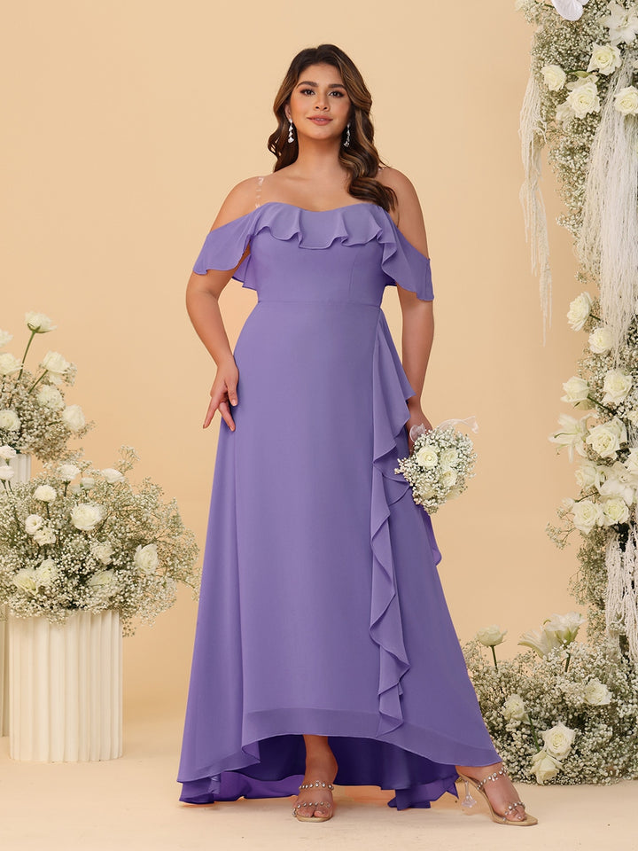 A-Line/Princess Off-the-Shoulder Plus Size Bridesmaid Dresses with Ruffles
