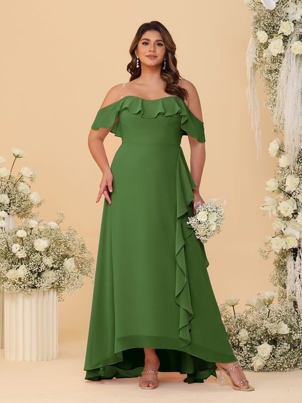 A-Line/Princess Off-the-Shoulder Plus Size Bridesmaid Dresses with Ruffles