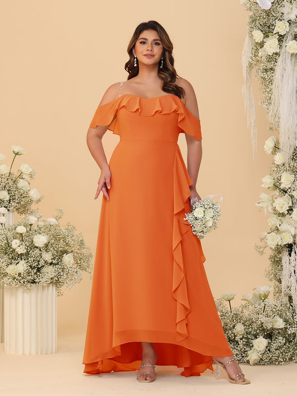 A-Line/Princess Off-the-Shoulder Plus Size Bridesmaid Dresses with Ruffles