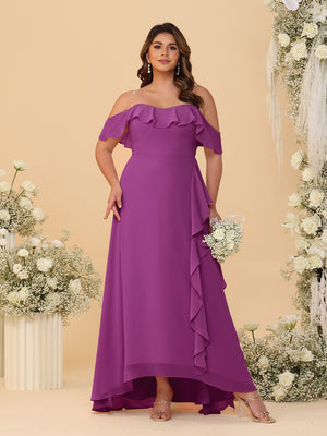 A-Line/Princess Off-the-Shoulder Plus Size Bridesmaid Dresses with Ruffles