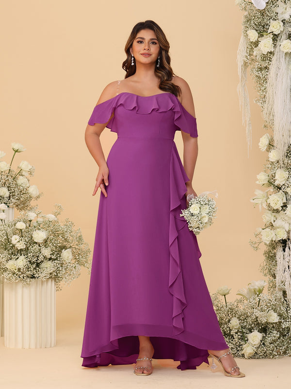 A-Line/Princess Off-the-Shoulder Plus Size Bridesmaid Dresses with Ruffles