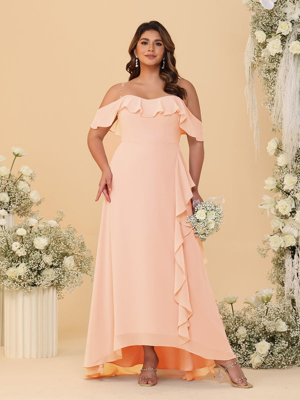 A-Line/Princess Off-the-Shoulder Plus Size Bridesmaid Dresses with Ruffles