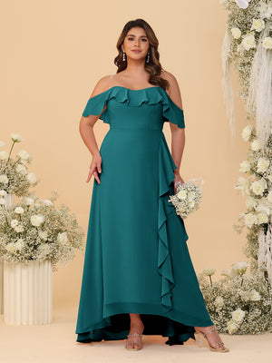 A-Line/Princess Off-the-Shoulder Plus Size Bridesmaid Dresses with Ruffles