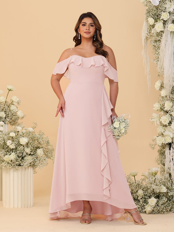 A-Line/Princess Off-the-Shoulder Plus Size Bridesmaid Dresses with Ruffles