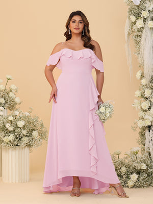A-Line/Princess Off-the-Shoulder Plus Size Bridesmaid Dresses with Ruffles