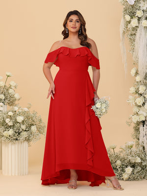 A-Line/Princess Off-the-Shoulder Plus Size Bridesmaid Dresses with Ruffles