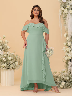 A-Line/Princess Off-the-Shoulder Plus Size Bridesmaid Dresses with Ruffles