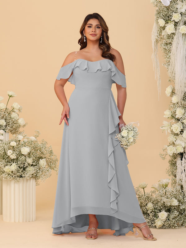 A-Line/Princess Off-the-Shoulder Plus Size Bridesmaid Dresses with Ruffles