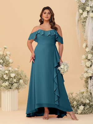 A-Line/Princess Off-the-Shoulder Plus Size Bridesmaid Dresses with Ruffles