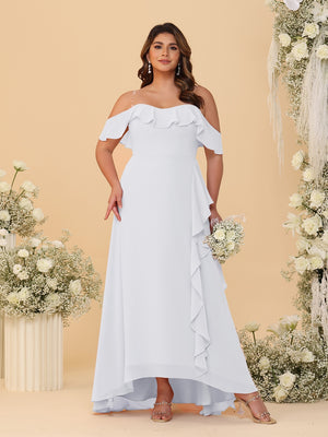 A-Line/Princess Off-the-Shoulder Plus Size Bridesmaid Dresses with Ruffles