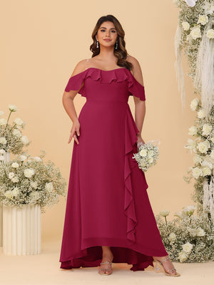 A-Line/Princess Off-the-Shoulder Plus Size Bridesmaid Dresses with Ruffles