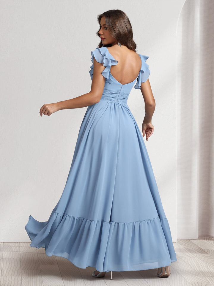 A-Line/Princess V-Neck Ankle-Length Bridesmaid Dresses With Ruffles &amp; Split Side